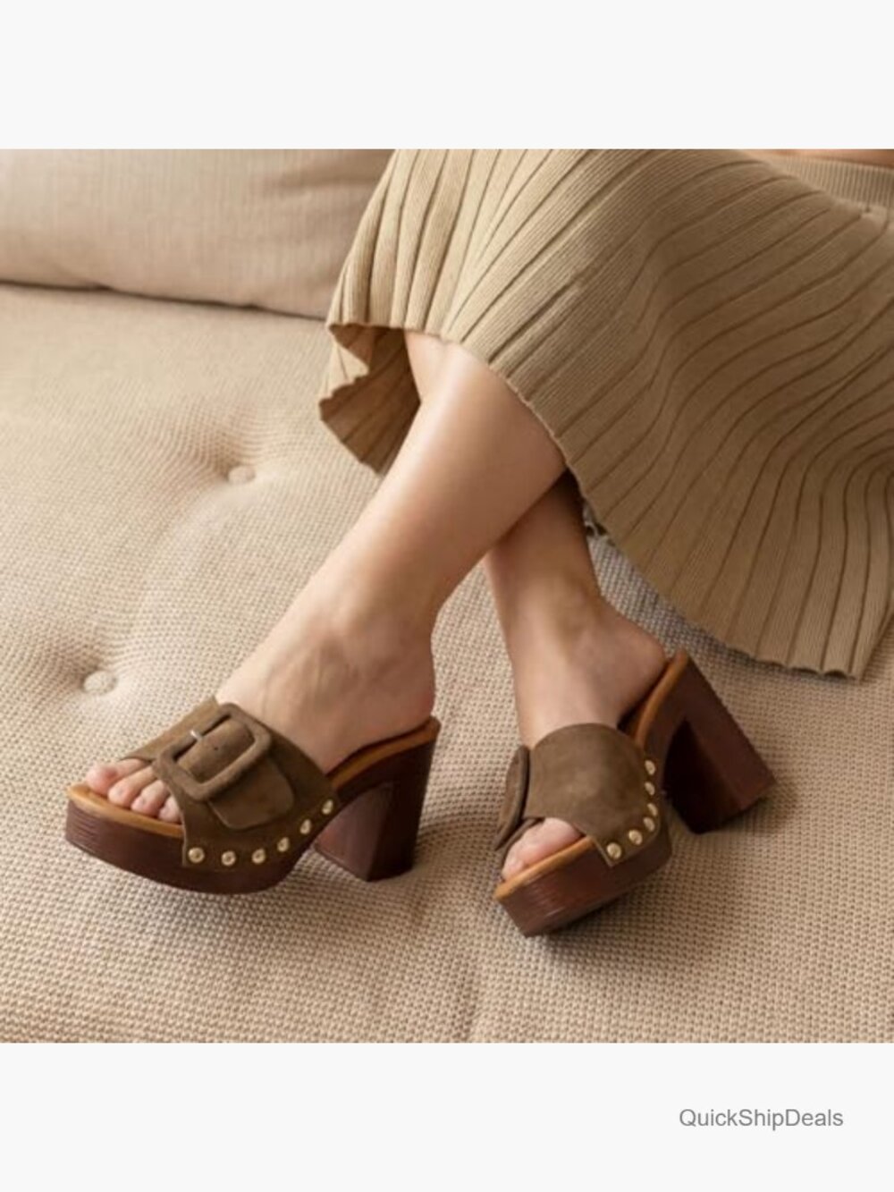 Women's Platform Chunky Heels Sandals Suede High Block Heeled Sandals Open Toe - Picture 2 of 7
